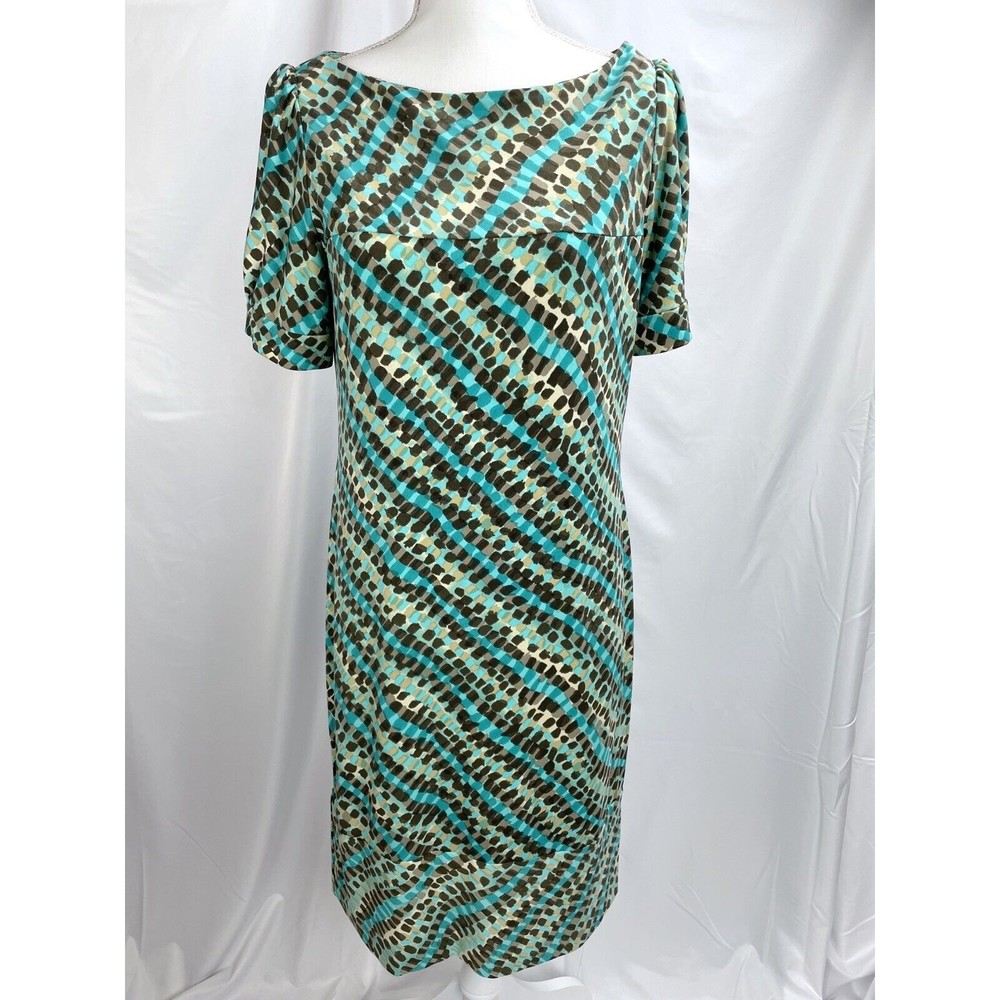 Suzi Chin for Maggy Boutique Size 8 Green‎ Tan Dress Long Short Sleeved